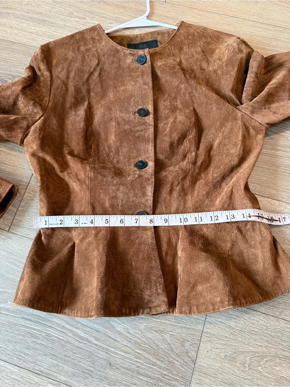 ZARA Flared Hem 100% Suede Leather Jacket in Whiskey Brown Size Small - Picture 12 of 14